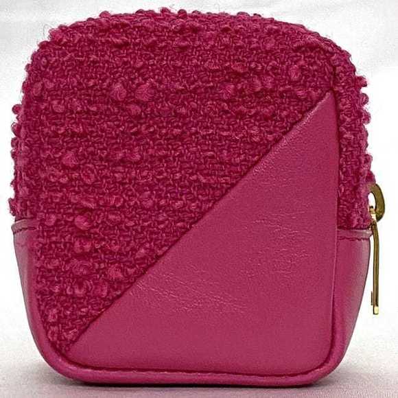 Saint Laurent Leather Charm Canvas Pink Cube Pouch - Picture 1 of 10